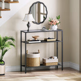 HOOBRO 29.5" Narrow Console Table, 3-Tier Tempered Glass Sofa Table, Small Side Table, Modern Entryway Table, for Entrance, Living Room, Foyer, Hallway Bedroom, Black BK21XG01G1 HOOBRO