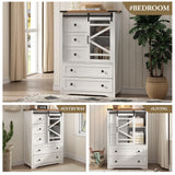Vabches 5 Drawer Dresser, Sliding Barn Door, Farmhouse Tall Dresser Tall Chest of Drawers Storage Organizer Dresser for Bedroom Living Room, Entryway, White Vabches