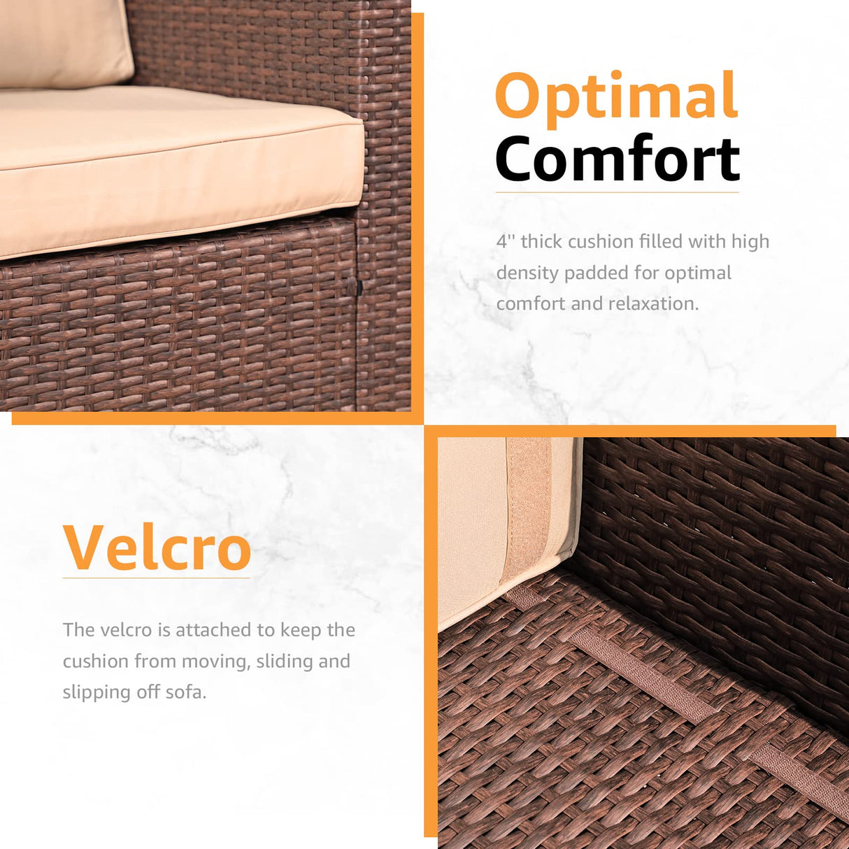 Patiorama 2-Piece Patio Furniture Sofa Set, Outdoor Sectional Sofa, All-Weather Brown PE Wicker Rattan Conversation Set, Outdoor Loveseat, Patio Seating for Balcony Garden Pool (Beige Cushion) Patiorama