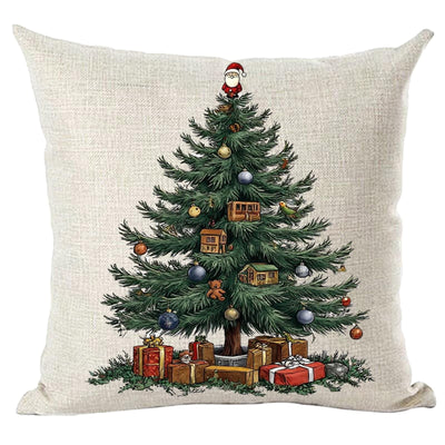 Ramirar Merry Christmas Happy New Year Retro Green Pine Tree Balloons Birds Dolls Gifts Decorative Throw Pillow Cover Case Home Living Room Bed Sofa Car Cotton Linen Square 18 x 18 Inches