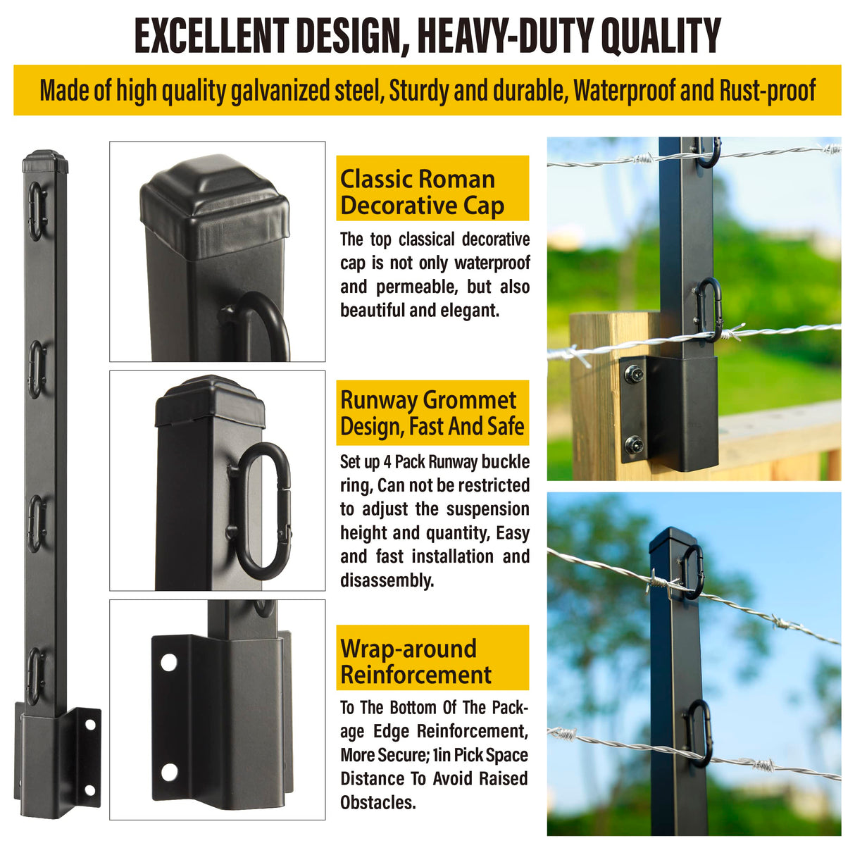 Epcee Fence Post Extender, 23.5" Fence Barbed Wire Extend Arm，for Outdoor Fences to Increase Height, Protect Privacy and Pets Jumping Off (Wooden Wall-4 Pack) Epcee