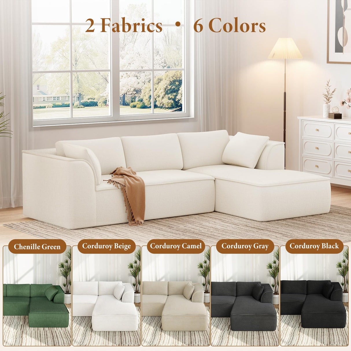 Vesgantti 106" Cloud Sectional Couch with Chaise, Deep Seat Modular Sectional Sofa Chenille Memory Foam Sofa Boneless Couches for Living Room Bedroom, No Assembly Required (Beige, Right-Facing Chaise) Vesgantti