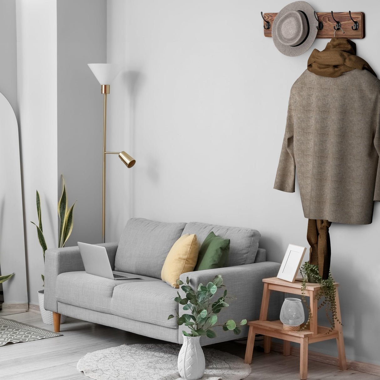 Rustic Coat Rack Wall Mount – 17 Inch Solid Pine Wood Wall Mounted Coat Rack with 5 Hooks – Distressed Finish, 16 Inch Hole Distance – Heavy Duty Wall Hook Rack for Entryway, Hallway, Bathroom SAYONEYES