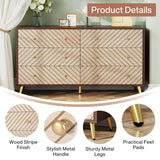 Tribesigns 47-Inch Dresser for Bedroom with 6 Drawers, Double Wide Chest of Drawers with Gold Legs, Wood and Metal Storage Dresser for Closet, 6-Drawer Dressers Cabinet (Dark Brown+Natural) Tribesigns