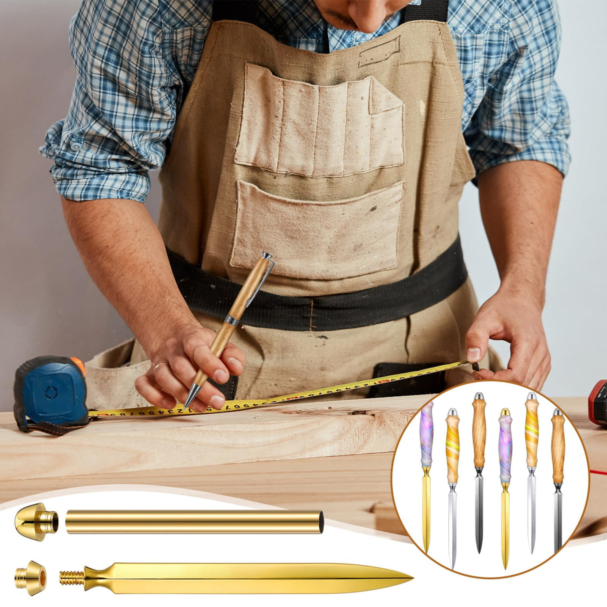 Leriton 9 Set Letter Opener Woodturning Project Kit, DIY Envelope Slitter Paper Mail Opener Letter Knives Turning Kits Mens Crafts Holiday Gifts Making Supplies, Black, Sliver, Gold Leriton