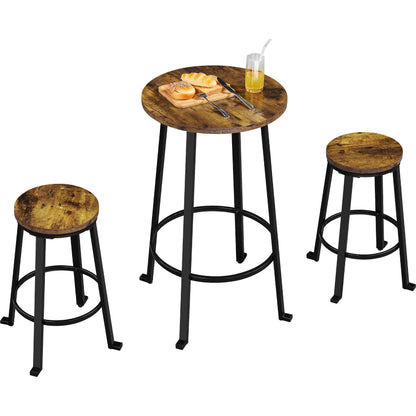 Yaheetech Rustic Industrial 3-Piece Bar Table and Stools Set for Kitchen and Dining Room - WoodArtSupply