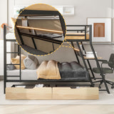 RuiSiSi Metal Bunk Bed with Desk and 2 Drawers, Full Over Full Gaming Bunk Bed with LED Light, No Box Spring Needed RuiSiSi