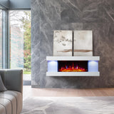 PuraFlame Alsa 44 Inch Wall Mounted Electric Fireplace All-in-One with Multi Ambient Light Colors, Remote, 1500W Heater, White PuraFlame