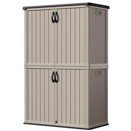 Devoko Outdoor Storage Cabinet 50 Cu Ft with Lockable Doors, Vertical Storage Shed Waterproof Patio Tools Storage Box for Sofa Cushions, Gardening Tools and Accessories (Beige) Devoko