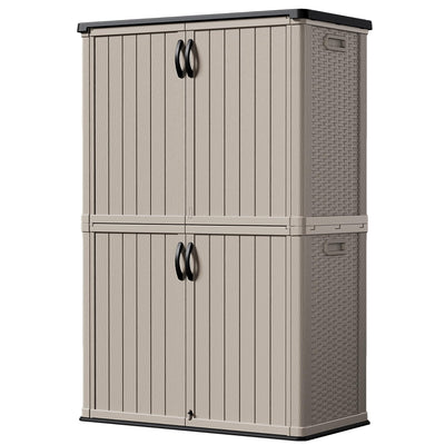 Devoko Outdoor Storage Cabinet 50 Cu Ft with Lockable Doors, Vertical Storage Shed Waterproof Patio Tools Storage Box for Sofa Cushions, Gardening Tools and Accessories (Beige)