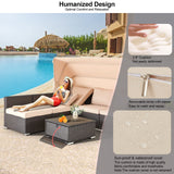 HOMREST 6 Pieces Patio Furniture Sets, Rattan Daybed with Retractable Canopy, Outdoor Sectional Sofa Set with Adjustable Backrest, Chaise Chair Sunbed for Garden Poolside Backyard (Khaki) HOMREST
