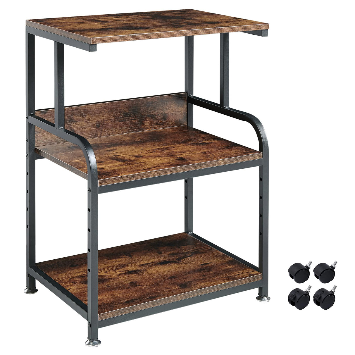 Fannova Printer Table Stand with Height Adjustable Shelf, 3 Tier Rolling Printer Cart with Wheels for Home Office Storage and Organization, Industrial Style Fannova