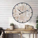 EMAX HOME 24 Inch Large Farmhouse Wall Clock, Rustic Antique Wood with Metal Circle and Large Engraved Numerals, Silent Battery Operated Wall Clock for Office Kitchen Bedroom Living Room EMAX HOME