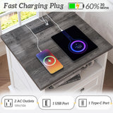 Fluest 24" Tall Farmhouse Nightstands Set of 2, Night Stands with Charging Station, Beside Tables with Drawers and Open Storage, Rustic End Tables for Bedroom, Antique White Fluest