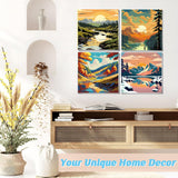 4 Pack Framed Paint by Numbers Kit for Adults 12x12inch-Landscape Paint by Numbers Kit with Framed, DIY Painting by Number with Canvas Oil Painting for Gift Home Wall Decor (30x30cm, without Easel) ajepon