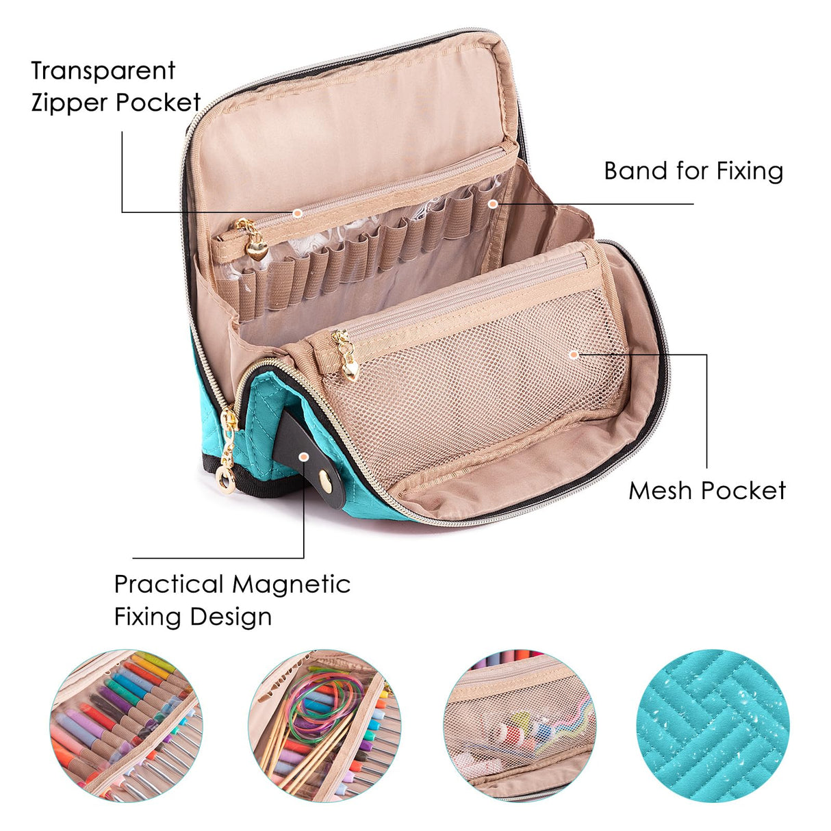 MYBAGZING Crochet Hook Case with 14 Size Crochet Hooks Set 2mm(B)-10mm(N) Ergonomic Crochet Hooks with Crochet Case Stand Up - Crochet Hook Organize for Crochet Lovers, Crochet Kit for Beginners MYBAGZING