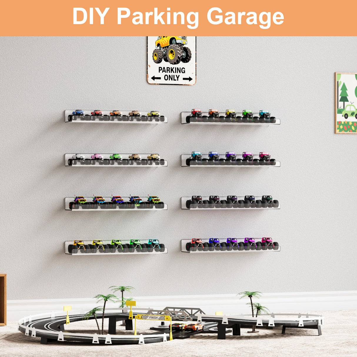 upsimples 16 Pack Acrylic Shelves for Wall Storage, 15" Floating Bookshelves for Kids, Display Shelf Organizer for Bathroom, Bedroom, Living Room, Kitchen, Room Decor, Clear upsimples