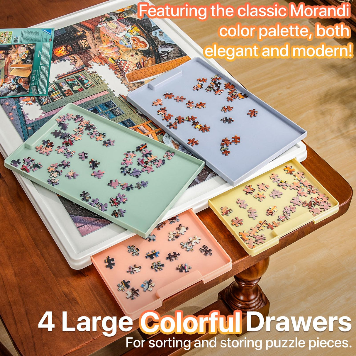 Playboda 1000 Pieces Rotating Plastic Puzzle Board with Drawers and Cover, 30"x22" Portable Jigsaw Puzzle Table for Adults, Lazy Susan Spinning Puzzle Boards Playboda