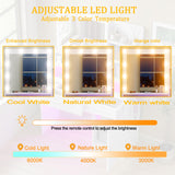 HuaYing White Vanity Desk with Mirror and Lights, Vanitys with Glass Top & Power Outlet, Dressing Table with 36 Lighting Modes Brightness Adjustable RGB Drawers, for Women Girls Bedroom HuaYing