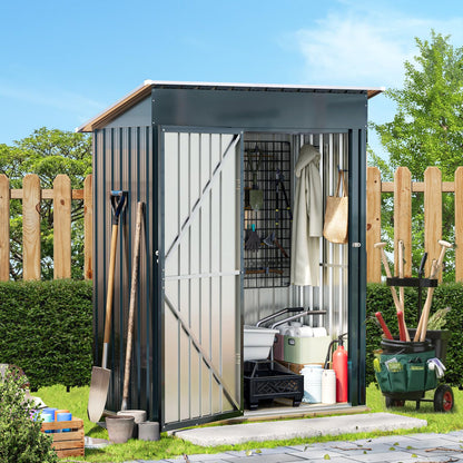 5x3FT Vertical Outdoor Steel Storage Shed with Floor Frame, Lockable Doors, Compact Metal Tool Shed for Garden, Backyard, Patio, Utility, and Bike Storage