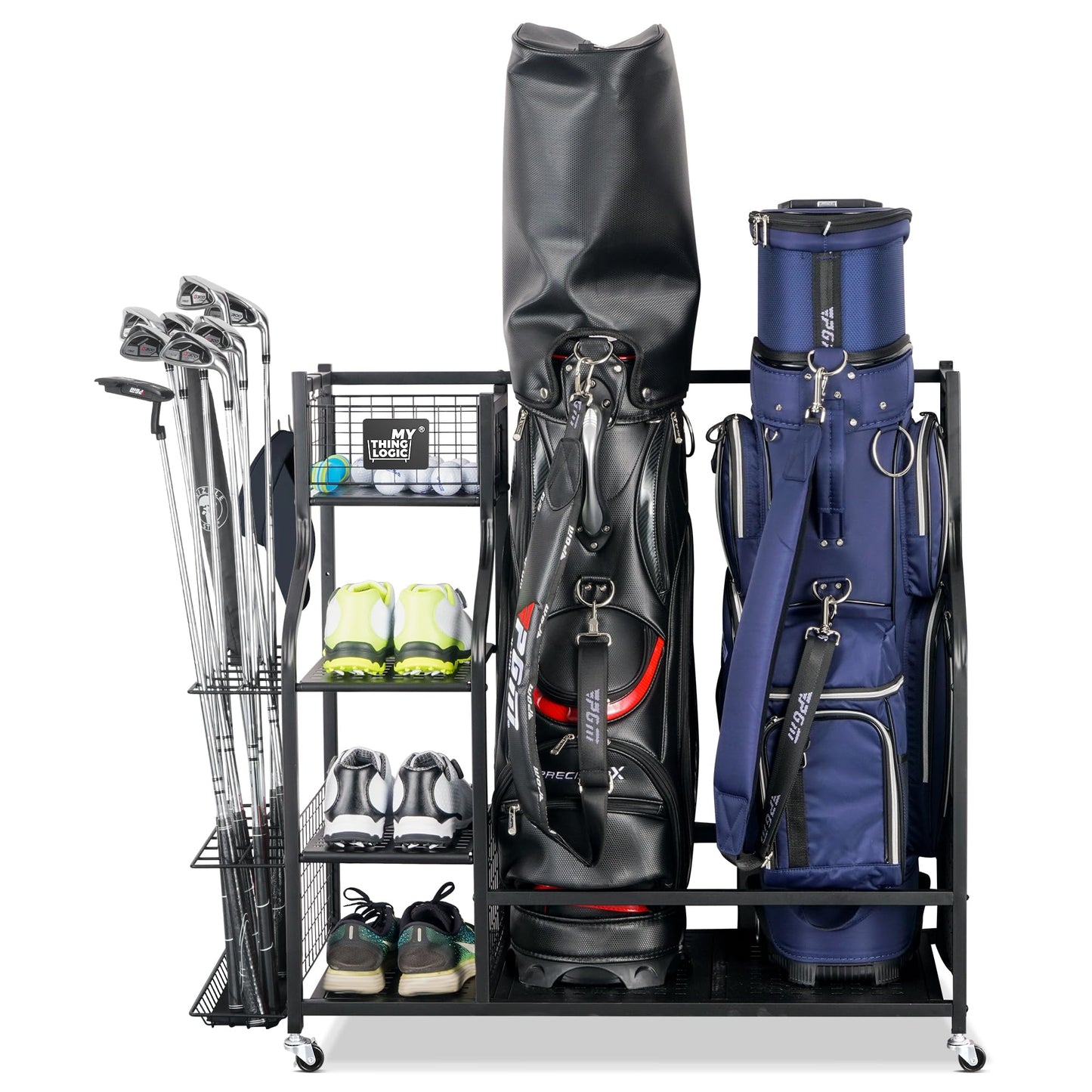 Mythinglogic Golf Storage Garage Organizer,Golf Bag Storage Stand and Other Golfing Equipment Rack,Extra Large Design for Golf Clubs Accessories,2 golf bag rack