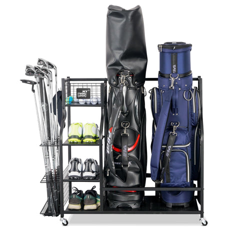 Mythinglogic Golf Storage Garage Organizer,Golf Bag Storage Stand and Other Golfing Equipment Rack,Extra Large Design for Golf Clubs Accessories,2 golf bag rack Mythinglogic