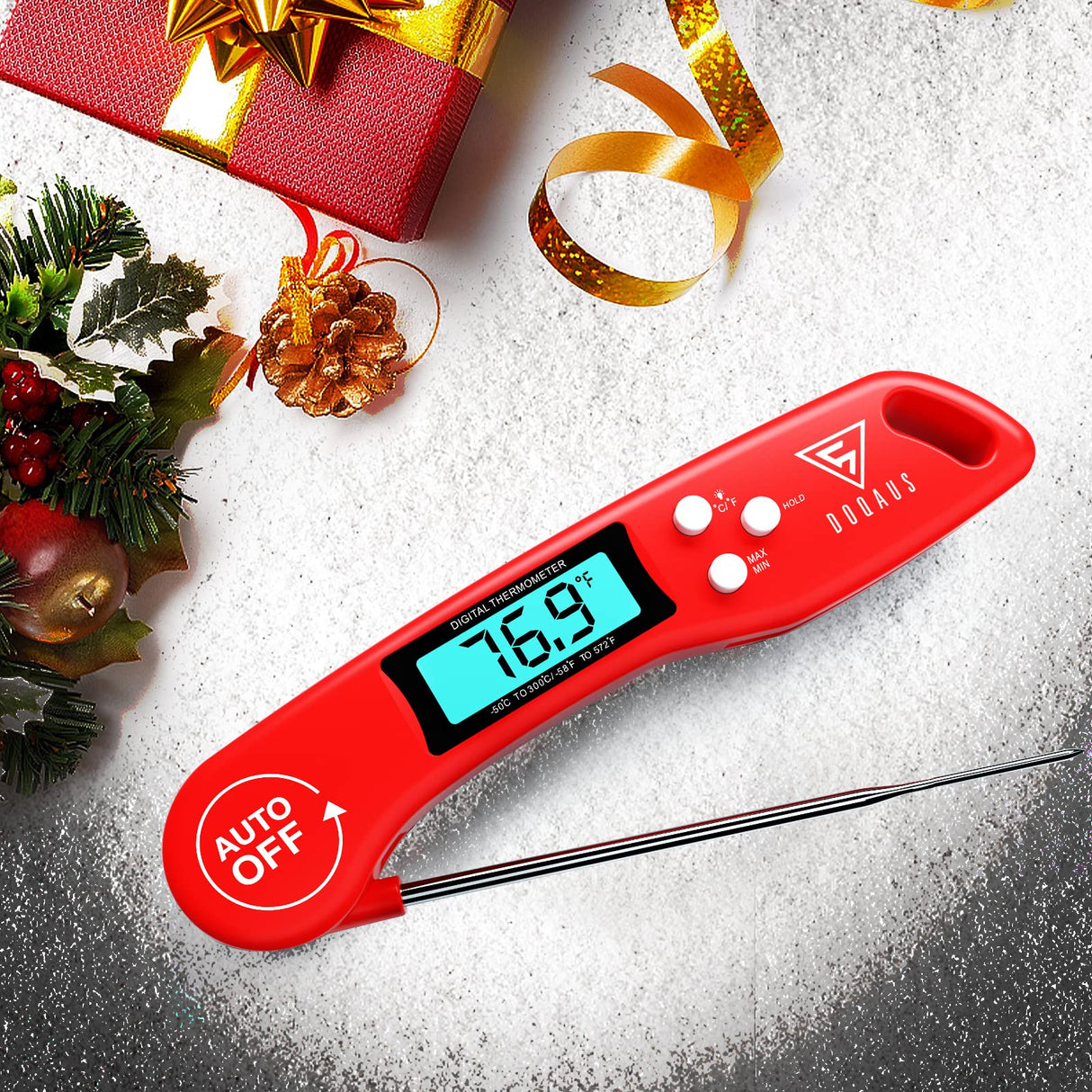 DOQAUS Digital Meat Thermometer, Instant Read Food Thermometers for Cooking, Kitchen Probe with Backlit & Reversible Display, Wide Temperature Range for Turkey, Grill, BBQ, Baking, Bread, Sourdough DOQAUS