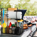 FANGSUN Grill Caddy, BBQ Caddy with Paper Towel Holder, Picnic Condiment Utensil Caddy for Outdoor Camping, Barbecue Accessories Storage Organizer for Griddle Grilling Tool, Rv Patio Camper Must FANGSUN