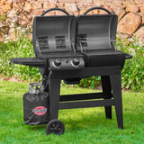 Char-Griller® Dual-Function 2-Burner 24,000 BTU Propane Gas and Charcoal Combination Grill and Smoker with 870 Cooking Square Inches in Black, Model E5030 Char-Griller