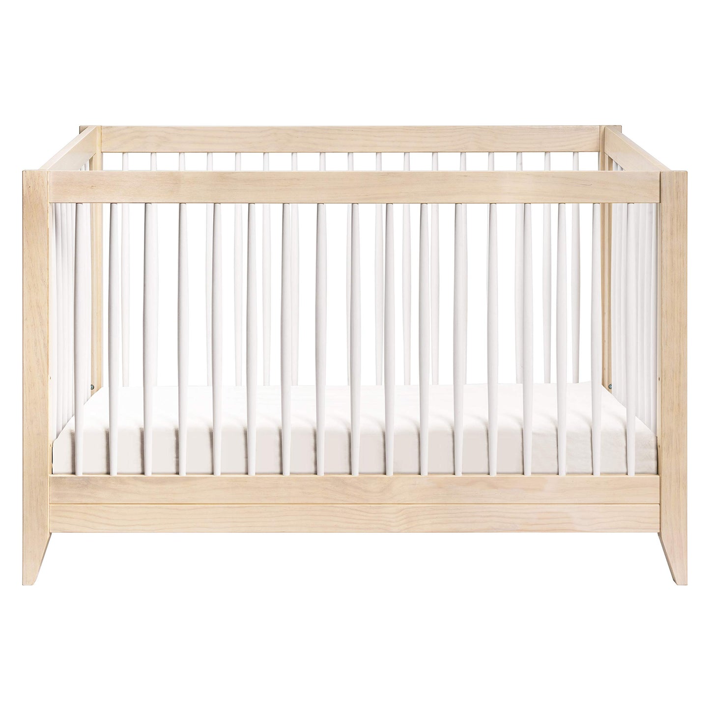 Babyletto Sprout 4-in-1 Convertible Crib with Toddler Bed Conversion Kit in Washed Natural and White, Greenguard Gold Certified