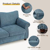 ONBRILL Nailhead Sofa, 66" Small Couch with Rolled Arms, Chenille Fabric Loveseat w/Springs Seat Cushion, Vintage Curved Back, Turned Wood Legs, Comfy Couch for Living Room, Bedroom, Farmhouse, Teal ONBRILL