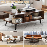Giantex Coffee Table with Storage, Mid Century Modern Center Table for Living Room, Rectangle Tea Table with Open Storage Shelf & Floor-Anti-Scratching Tapered Metal Legs, Rustic Brown (Rustic Brown) Giantex