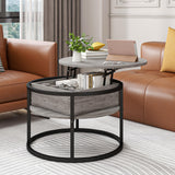 HOJINLINERO Round Coffee Table with Storage,Lift Top Coffee Table for Living Room Reception Room,2 Tier Small Round Table Dining Center,Grey HOJINLINERO