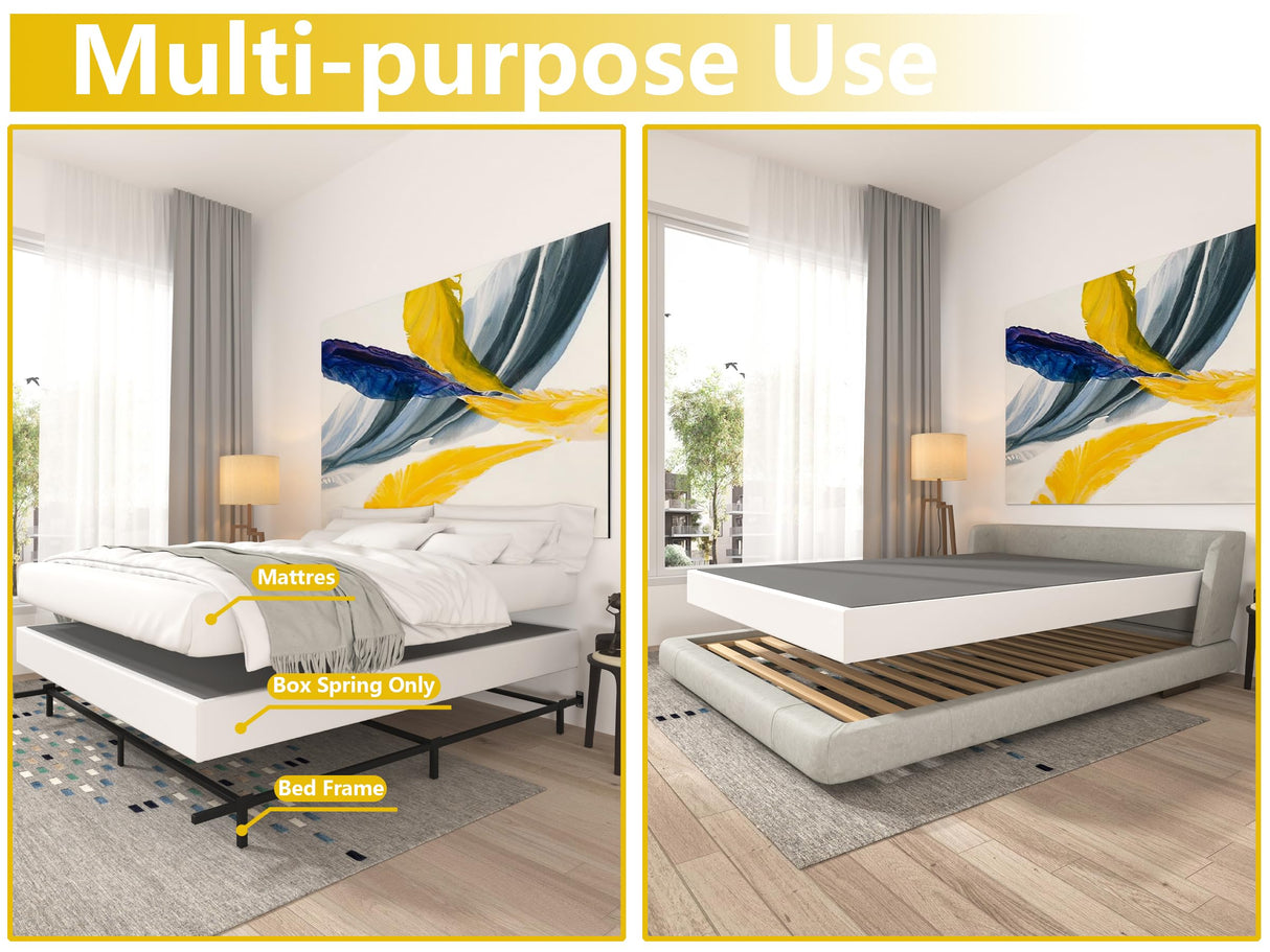 Qingzhou Box Spring King Bed Bases, 7 Inch High Metal King Size Box Spring Only, Heavy Duty Mattress Foundation with Fabric Cover, Easy Assembly, Quiet Noise Free, Non Slip, Black Qingzhou