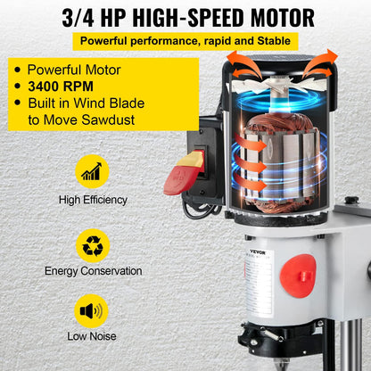 VEVOR Woodworking Mortise Machine, 3/4 HP 3400RPM Powermatic Mortiser With Chisel Bit Sets, Benchtop Mortising Machine, For Making Round Holes Square Holes, Or Special Square Holes In Wood - WoodArtSupply