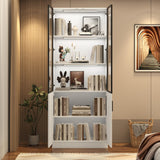 chartustriable 79" Tall Display Cabinet with LED Sensor Light & Pop-up Glass Doors, Modern Bookcase Curio Storage Cabinet for Bedroom, Living Room, Office, White chartustriable