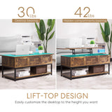 VIVOHOME Lift Top Coffee Table with Steel Frame, Dining Table with Open Storage and Hidden Compartment, Suitable for Living Room, Office, Small Apartment, Rustic Brown VIVOHOME