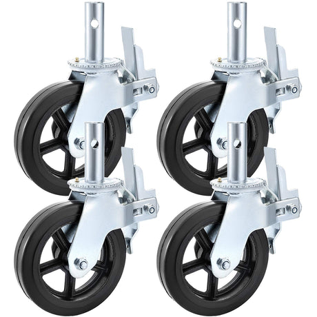 VEVOR 4 Pack Scaffolding Wheels, 8 x 2 Inch Scaffold Caster Wheels with Dual Locking Rubber Swivel Casters, 360 Degrees Heavy Duty Rubber Swivel Stem Casters with Brake, 4400LBS Capacity VEVOR