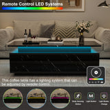 Modern LED Coffee Table, 47.2 Inches Living Room Tables with 24 Colors LED Lights, Wireless Charging and Speaker, Double-Layer Design, Stylish Coffee Tables for Living Room, Home, Office, Black PLANNTONNEO