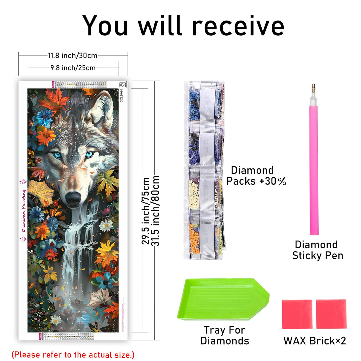 Kaliosy 5D Wolf Diamond Art Kits for Adults, DIY Large Size Animals Flowers Diamond Painting Full Round Drill Crystal Art - Craft Cross Stitch Embroidery for Home Wall & Office Decor 11.81x31.5 inch Kaliosy