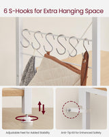 VASAGLE Baker's Rack, Microwave Stand, Kitchen Storage Rack with Wire Basket, 6 Hooks, and Shelves, for Spices, Pots, and Pans, Golden Oak and Cloud White UKKS035W09 VASAGLE