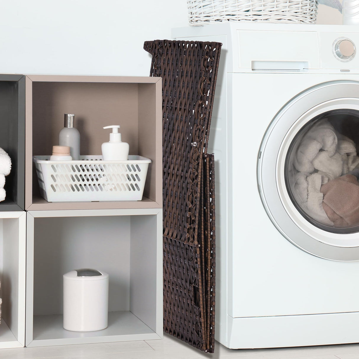 Honjourai Wicker Storage Basket with Lid,Rattan Shelf Basket with Removable Liner Bag,160L Storage Bin,Storage Trunk with Heightened Feet,Storage Container for Wardrobe,Home Organizer Honjourai