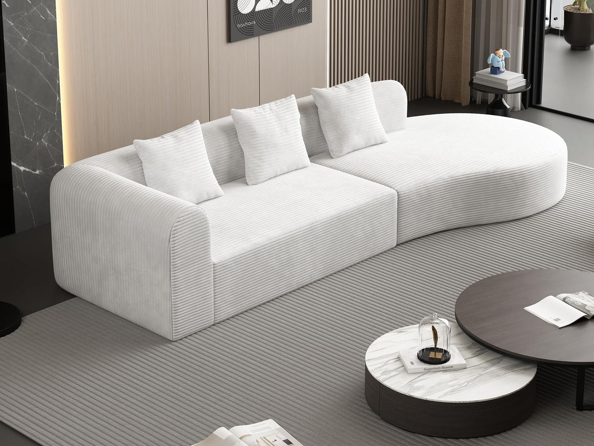 ZIGHTH 123'' Corduroy Cloud Compression Couch Sectional Sofa with Deep Seat, Comfy Plush Sectional Sofa Couch for Living Room, L Shaped Cloud Sectional Sofa Couch, No Assembly Required. White ZIGHTH