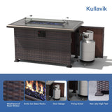 Kullavik 13 Pieces Outdoor Patio Furniture Set with 43" 55000BTU Gas Propane Fire Pit Table PE Wicker Rattan Sectional Sofa Patio Conversation Sets,Blue Kullavik