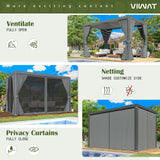 VIWAT Aluminum 10x12 FT Louvered Pergola, Outdoor Pergola with Adjustable Louvered Roof Outdoor Patio Shade Cover, Waterproof & Rustproof Aluminum Gazebo for Backyard and Garden, Gray VIWAT