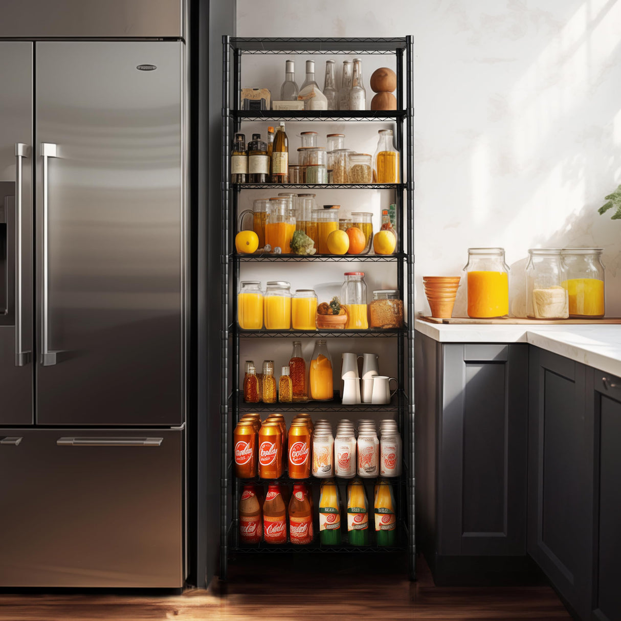 Finnhomy 8-Tier Wire Shelving Unit Adjustable Steel Wire Rack Shelving 8 Shelves Steel Storage Rack or Two 4-Tier Shelving Units with PE mat, Leveling Feet and Safety Device, NSF Certified, Black Finnhomy