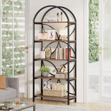 Tribesigns 5-Tier Bookshelf, 75 Inch Tall Arched Bookcase Shelf Storage Organizer, Industrial Book Rack With Metal Frame, Open Standing Display Rack for Bedroom, Living Room, Home Office, Rustic Brown Tribesigns