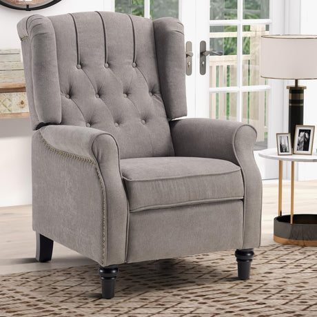 IOMOR Push Back Recliner Chair Fabric Lounge Armchair Pushback Recliner with Rivet Decoration Wingback Single Sofa Chair with Padded Seat for Living Room, Bedroom (1, Grey) IOMOR
