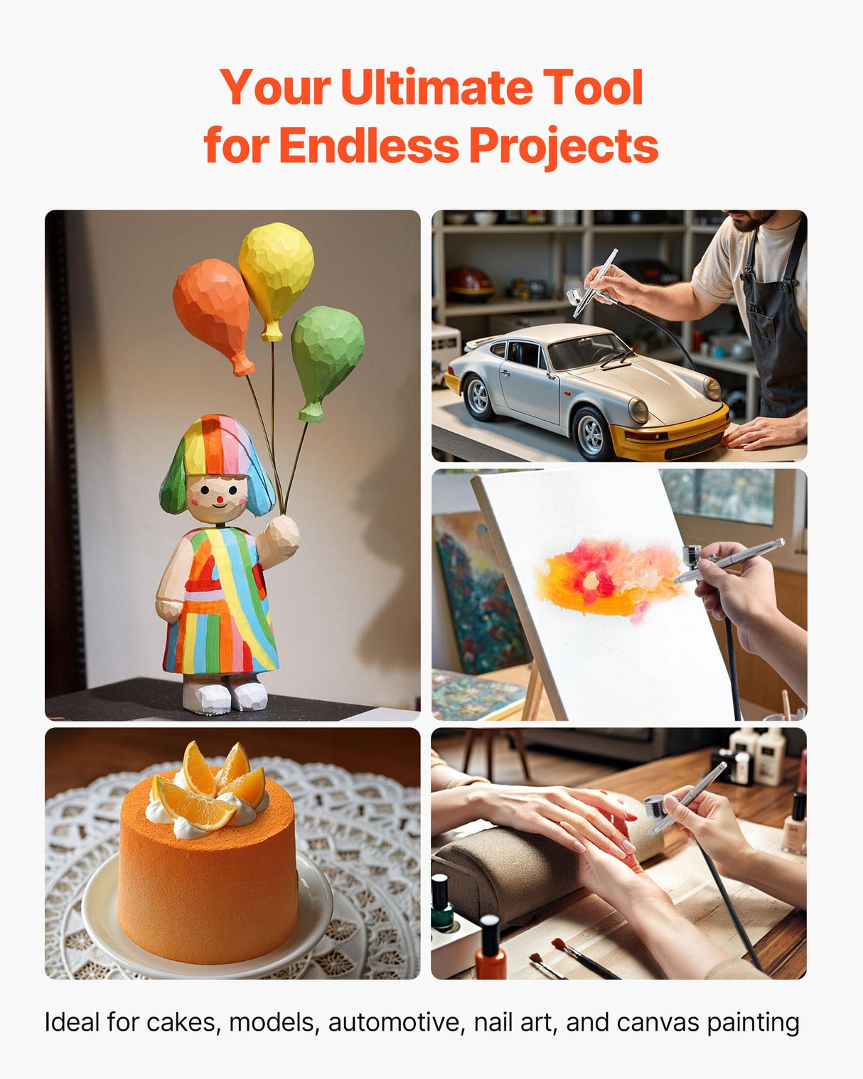 VEVOR Airbrush Kit, 1/6 HP, Air Brush Kit with Air Compressor, 3 Dual-Action Professional Airbrushes with 3 Tips, Hose, Acrylic Paint, 2 Fans, Low Noise, for Cake Decorating, Model Painting, Nail Art VEVOR