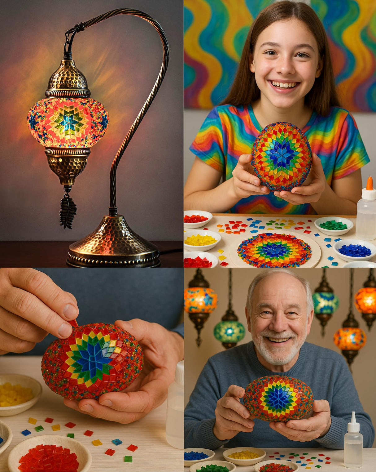 DEMMEX DIY Turkish Mosaic Lamp Making Kit – No Grout Needed – Fun, Easy, No Experience Required – Complete Mosaic Art & Craft Project Kit for Adults & Teens – Make Your Own Table Lamp (Turquoise) DEMMEX